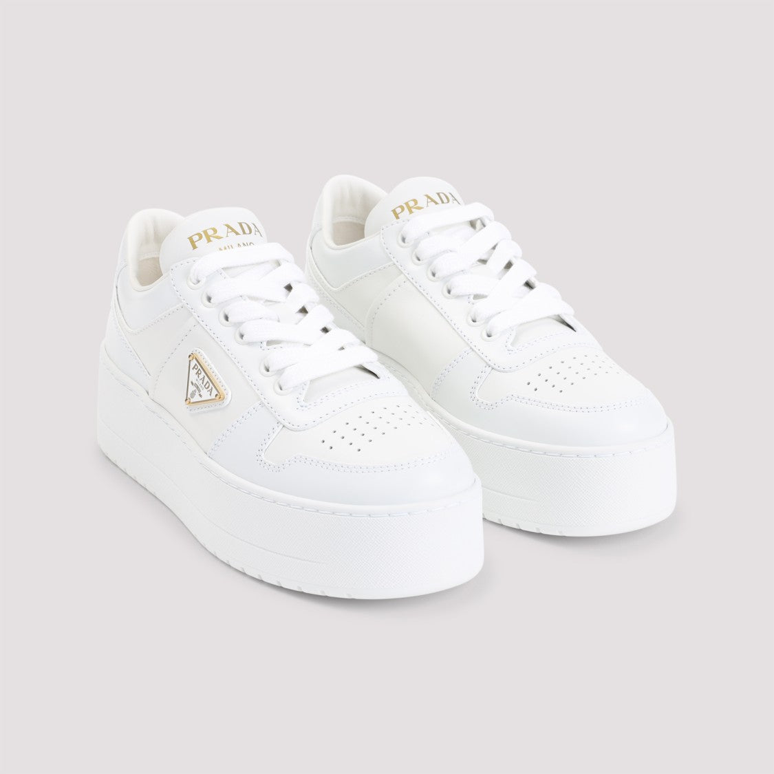 Prada White Leather Sneakers With Platform Sole