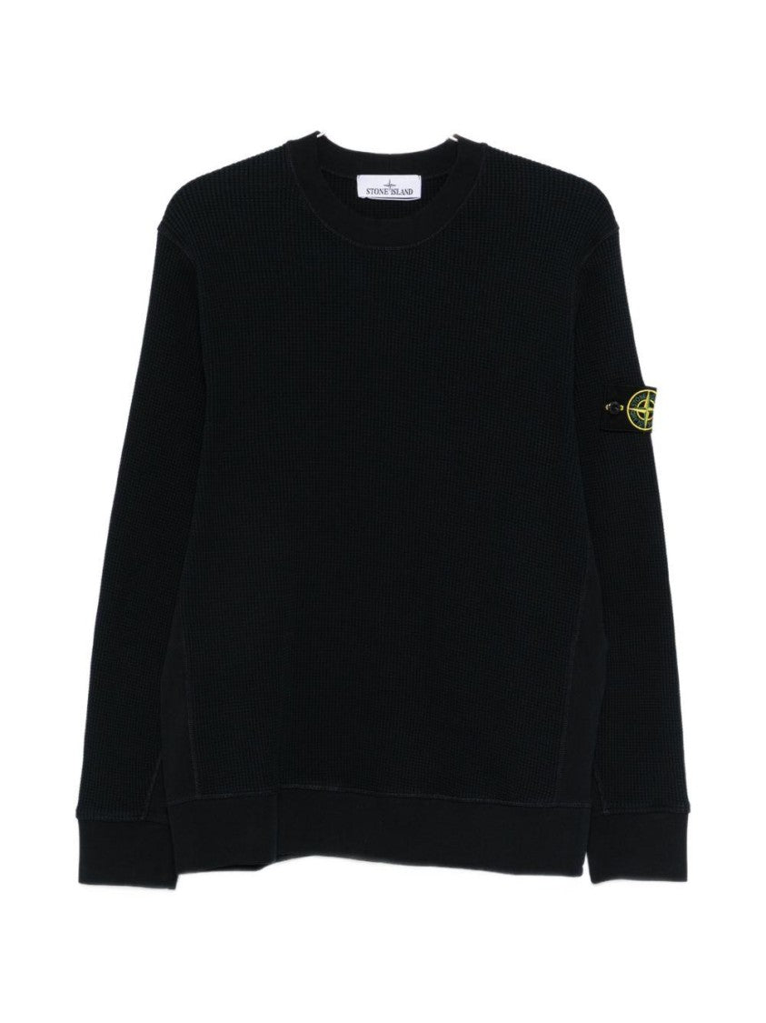 Stone Island Black Ribbed Sweatshirt With Iconic Patch Emblem