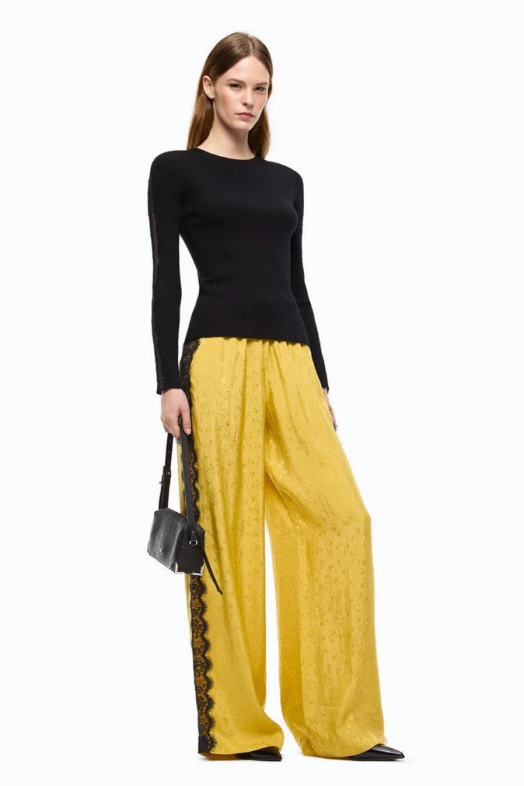 Pinko Black Wool-Cashmere Blend Ribbed Crew-Neck Sweater