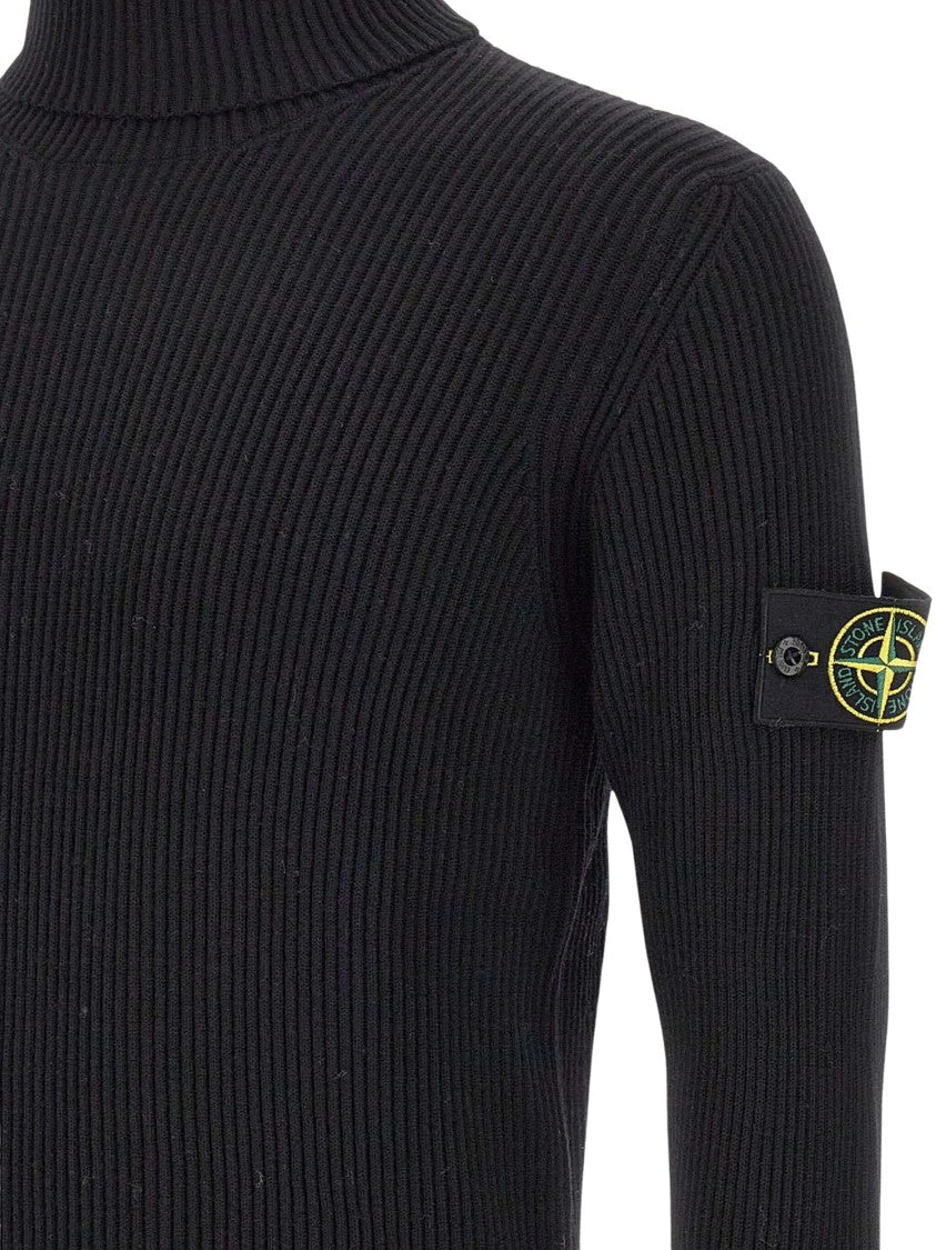 Stone Island T-Neck Compass Logo Ribbed Turtleneck Sweater