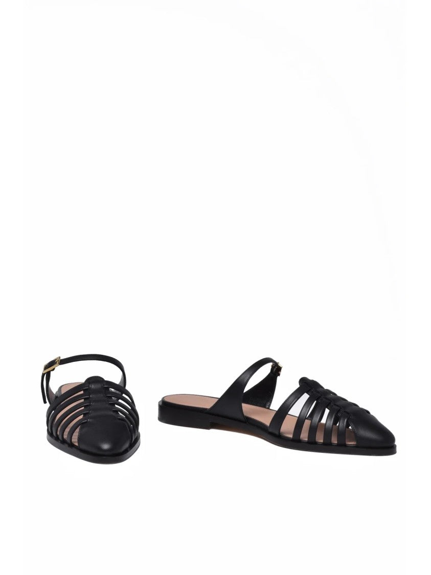 Malone Souliers Black Thin Strap Minimalist Leather Mules