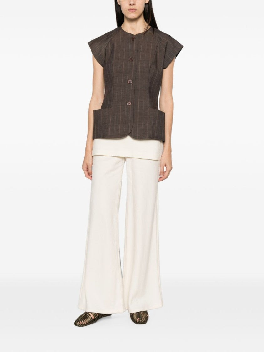 Ganni Brown Wool Embroidered Logo Blouse