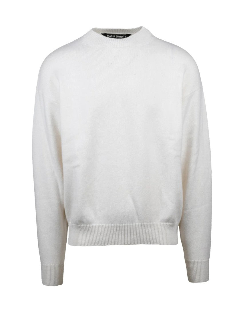 Palm Angels Crew Neck Knit Sweater With Gothic Detailing
