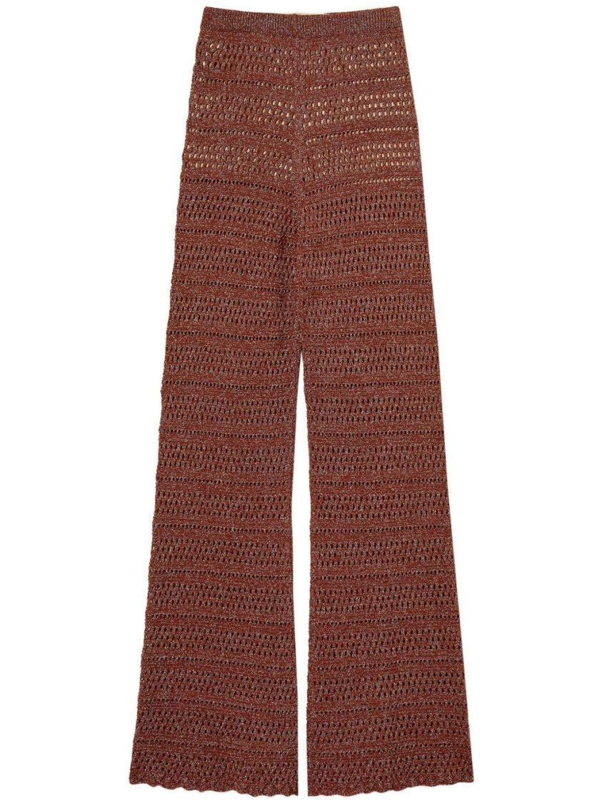 Twin-Set Wide-Leg Trousers With Textured Open-Knit Design