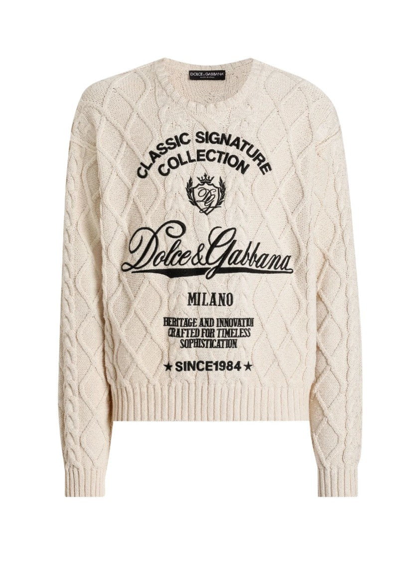Dolce & Gabbana Beige Cable Knit Logo Sweater