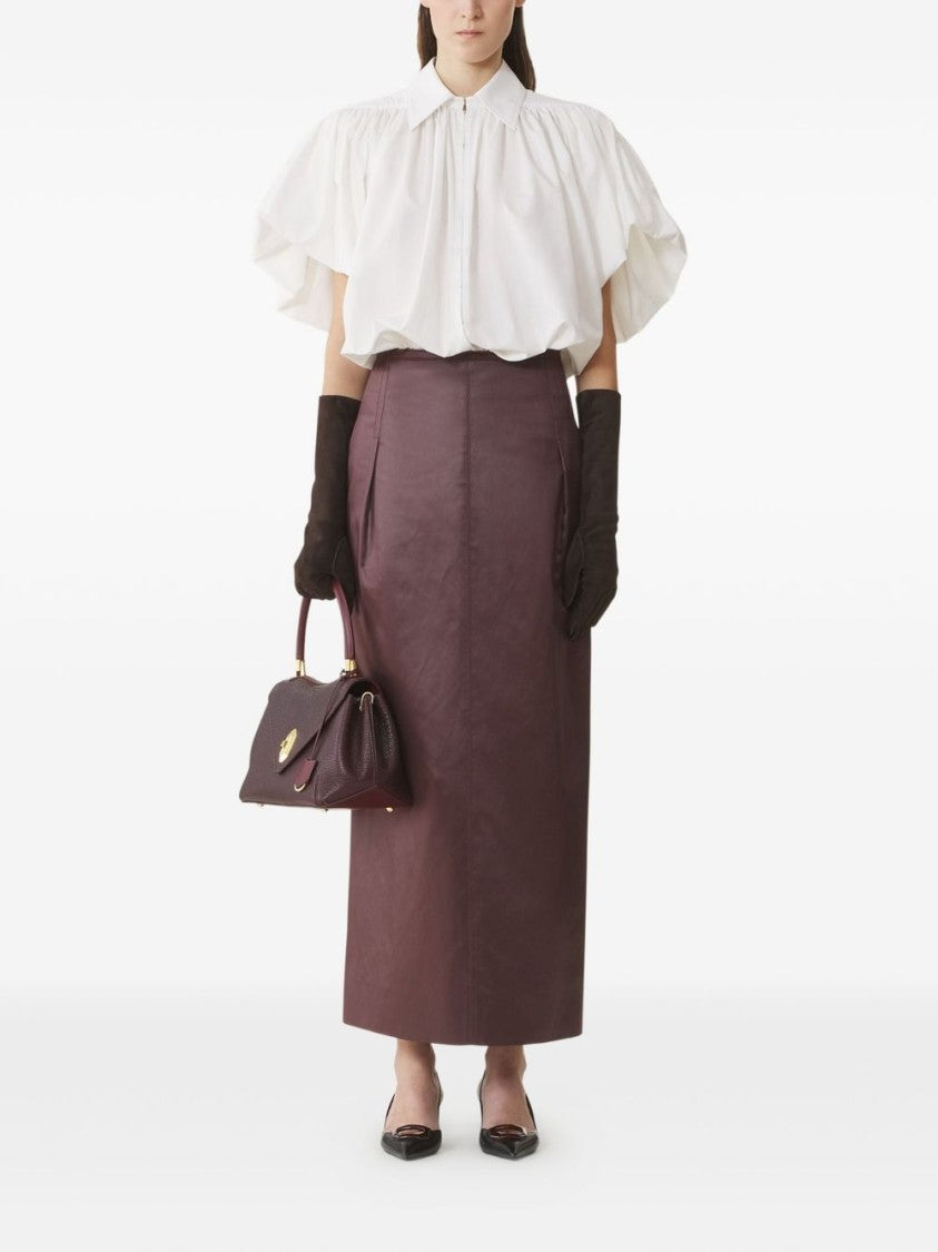 Lanvin Beige Puffed Sleeve Gathered Cotton Top