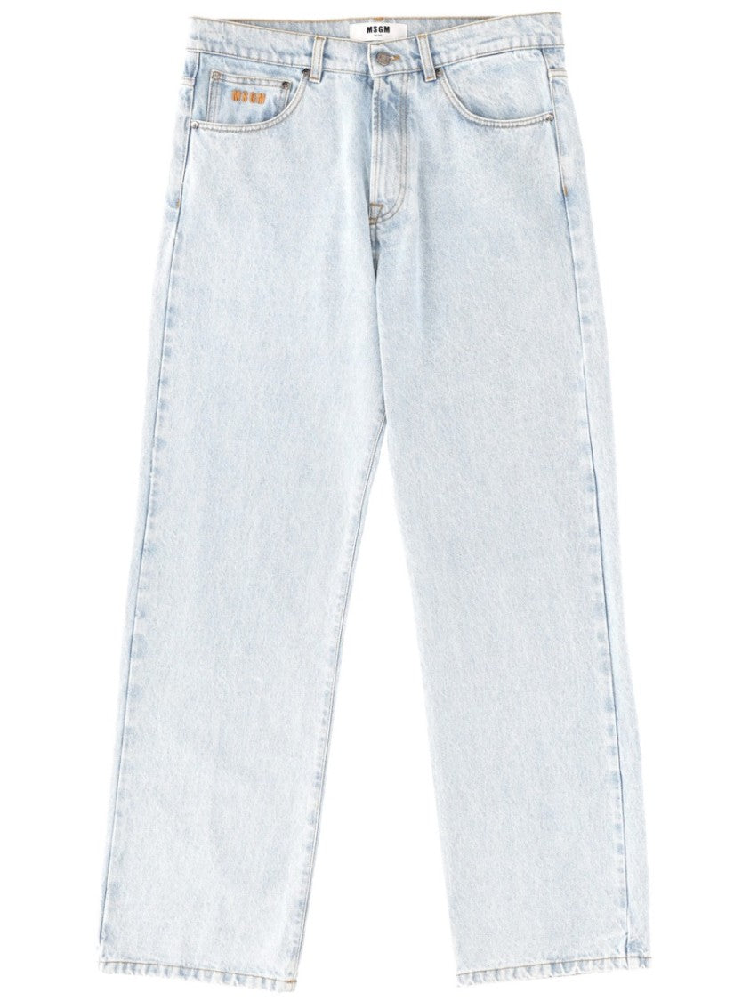 Msgm Light Wash Embroidered Logo Jeans