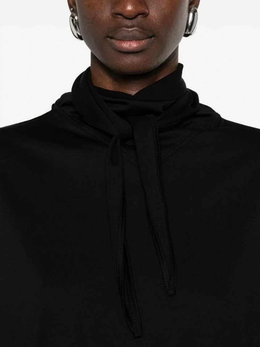 Lemaire Black Short-Sleeved Cotton Top With High Neckline