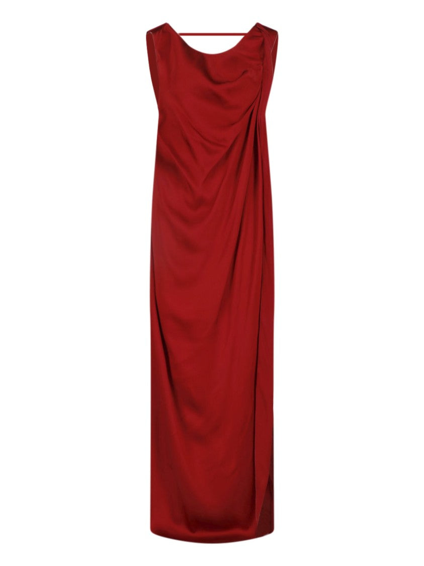 Maison Margiela Draped Maxi Dress In Red Satin Blend With Side Slit