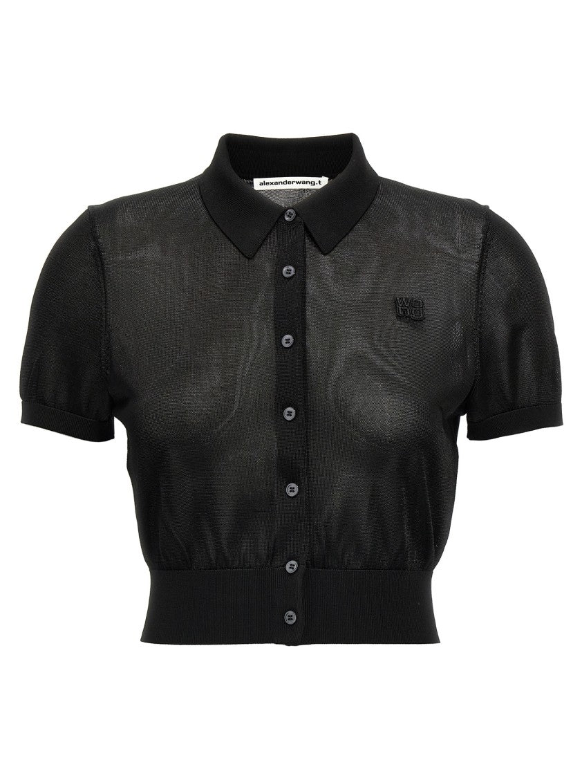 T By Alexander Wang Cropped Polo Shirt With Classic Collar