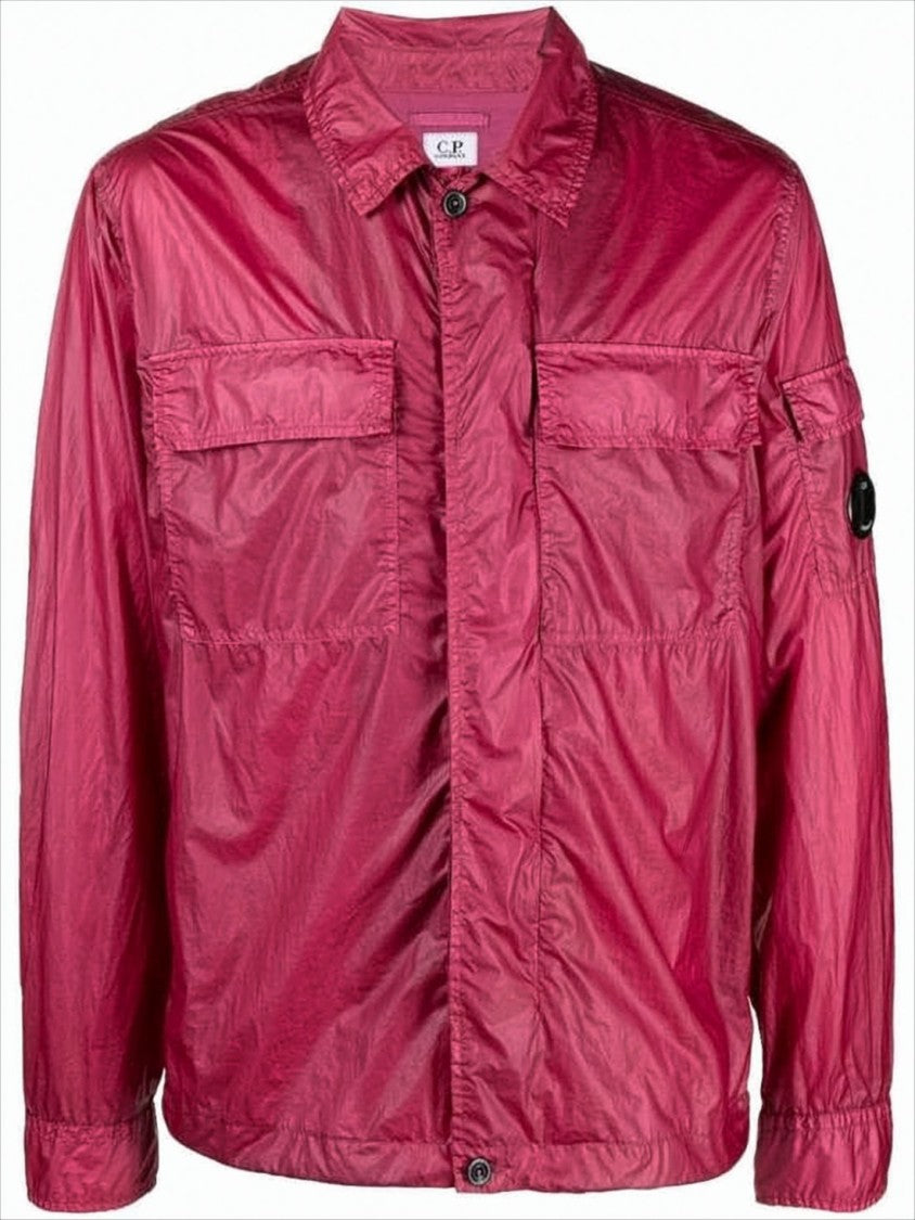 C.P. Company Shiny Crinkled Texture Jacket With Classic Collar And Logo Patch