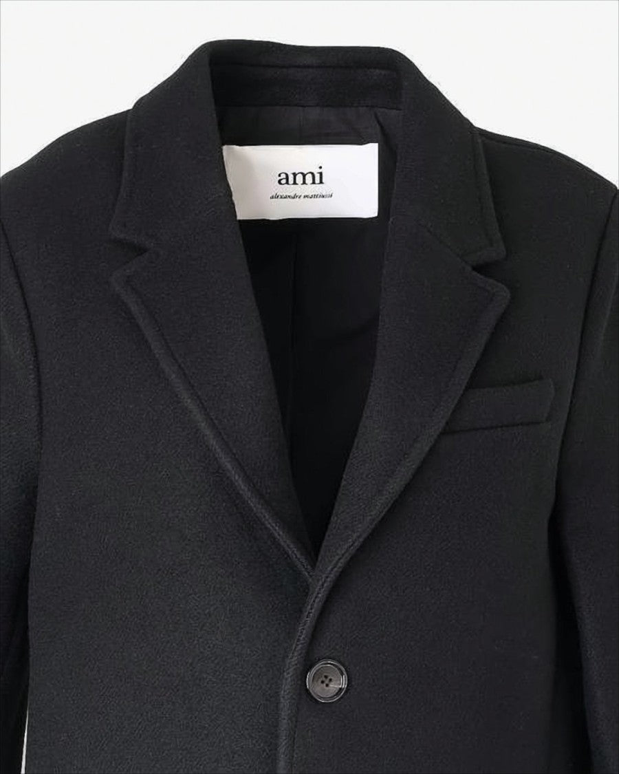 Ami Tailored Black Wool Long Coat