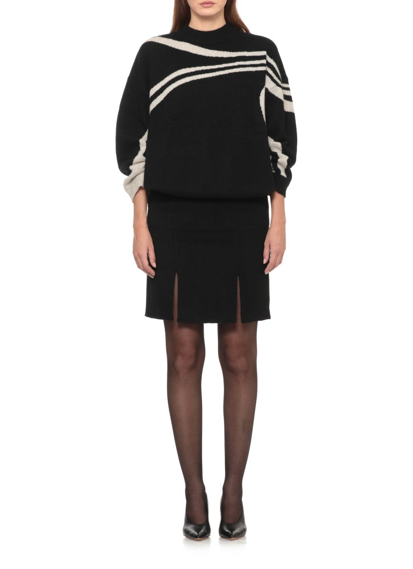 Loulou De Saison Black Judy Straight Wool Mini Skirt