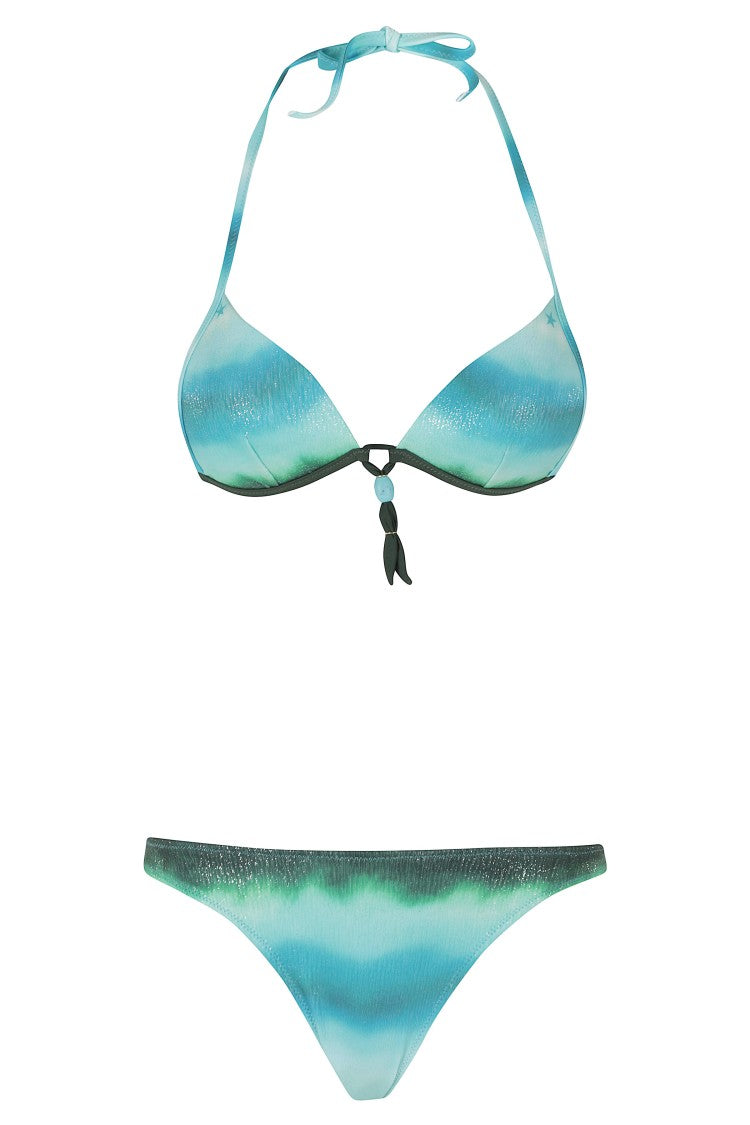 Pin-Up Light Blue Tie Dye Glitter Foil Triangle Polyester Bikini