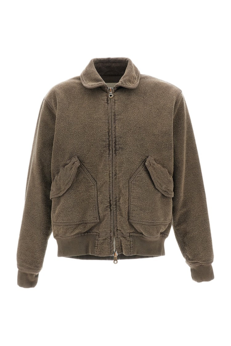 Original Vintage Brown Padded Distressed Cotton Ribbed Bomber Jacket