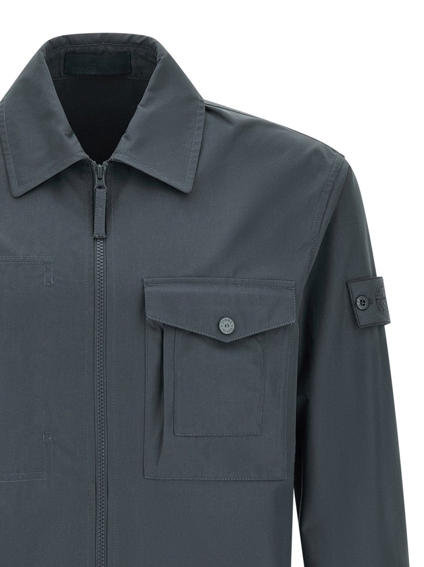 Stone Island Minimalist Organic Cotton Overshirt With Zip Closure And Logo Badge