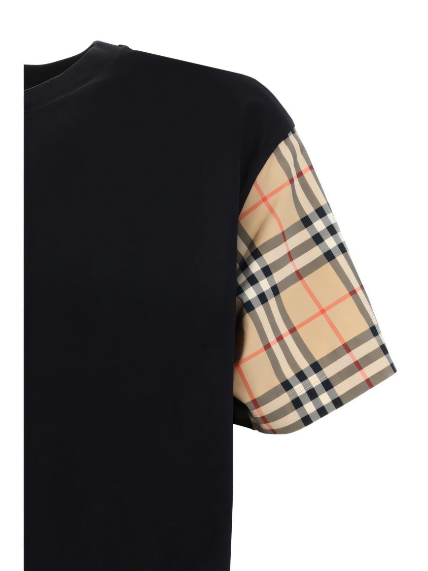 Burberry Short-Sleeved T-Shirt With Plaid Patterned Sleeves