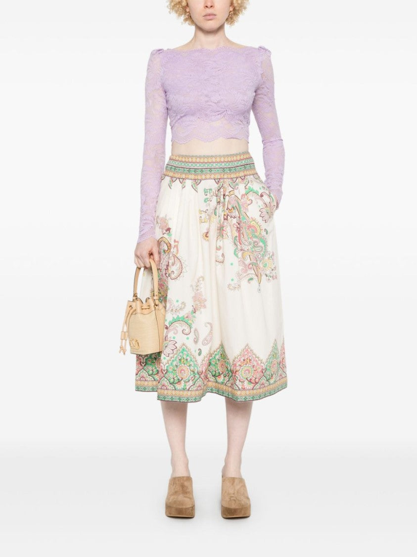 Etro Pleated White Midi Skirt