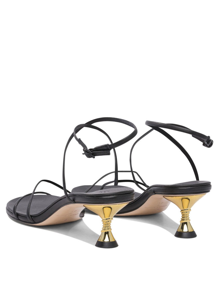 Studio Amelia Black Leather Sandals With Gold Accent Heel