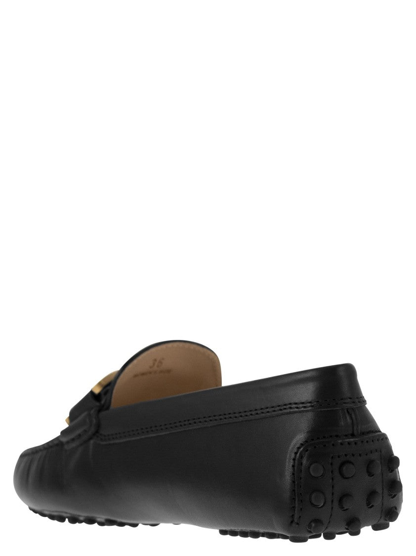 Tod's Brushed Leather Moccasin With Metal Chain Detail
