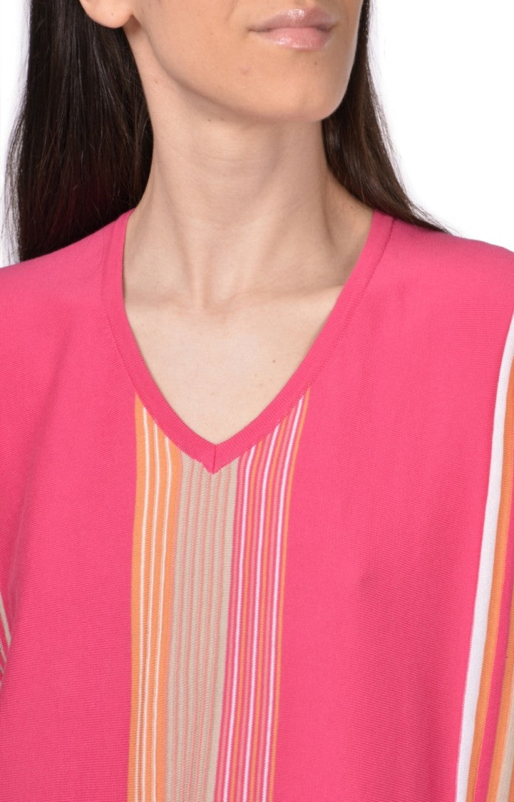 Paolo Fiorillo Capri V-Neck Short-Sleeved Top With Vertical Stripes