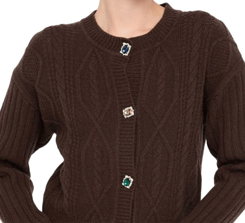 Liu Jo Chocolate Brown Cropped Cardigan With Cable Knit