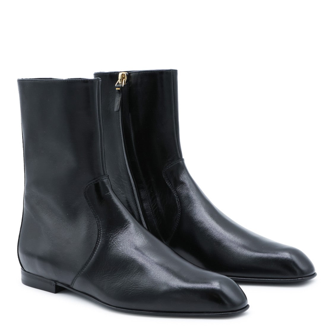 Khaite Ankle-Length Leather Boots With Square Toe