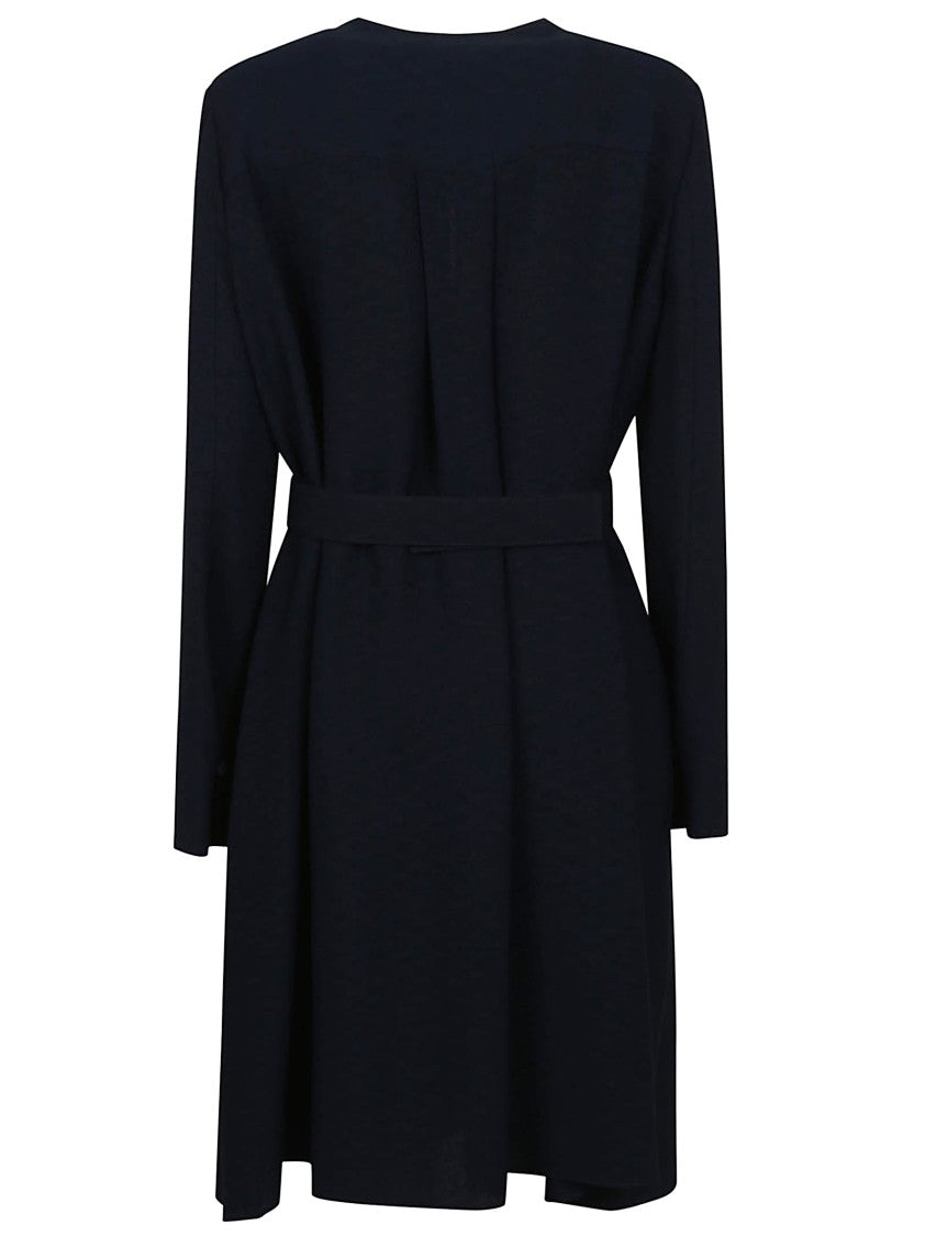 Emporio Armani Navy Blue Dress With Keyhole Neckline And Belted Waist