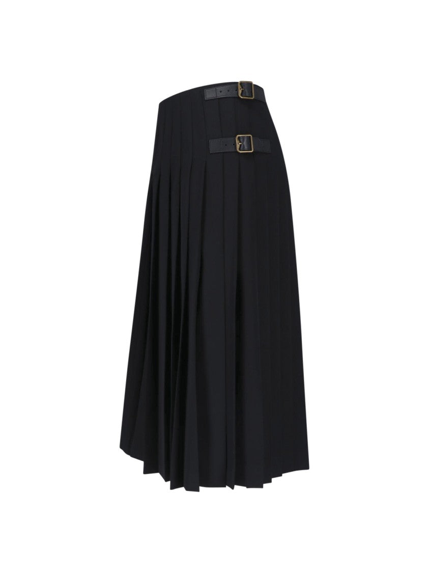 Burberry Black Pleated Wool Midi Skirt