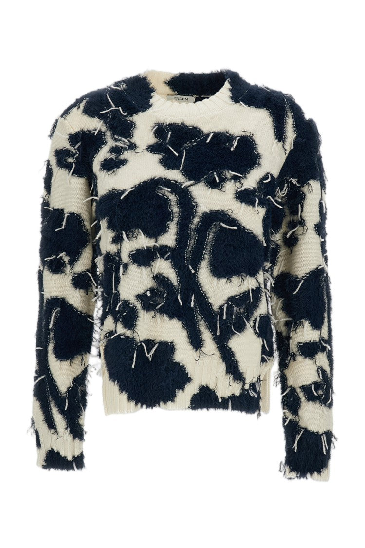 Erdem Textured Floral Knit Jumper With Cropped Silhouette And Cutaway Side Split