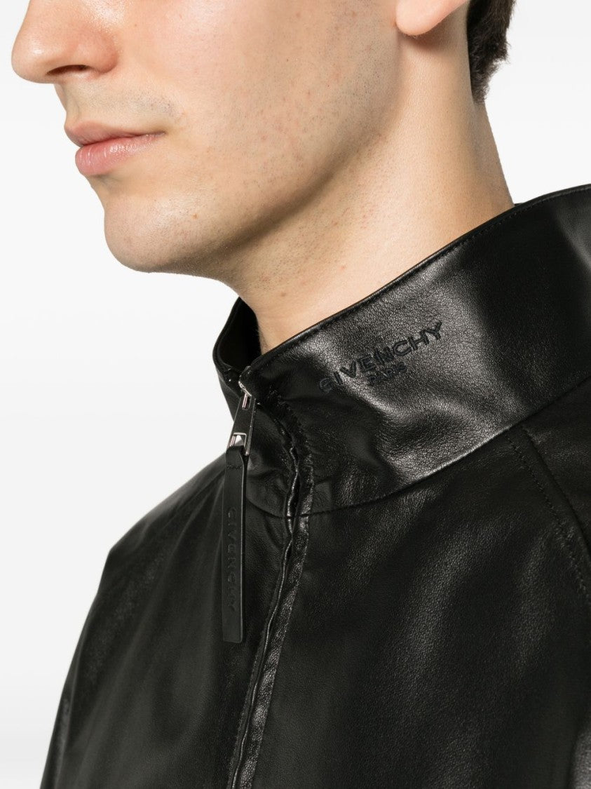 Givenchy Black Glossy Lamb Leather High Collar Jacket
