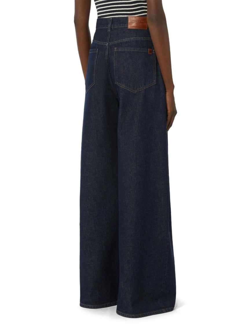 Max Mara Wide-Leg Deep Indigo Denim Pants With High Waist