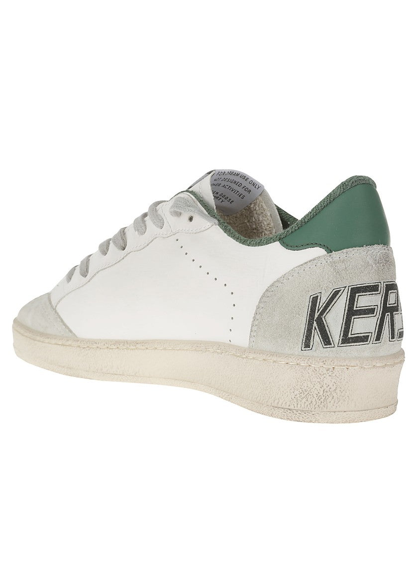 Golden Goose White Ballstar Sneaker With Green Heel