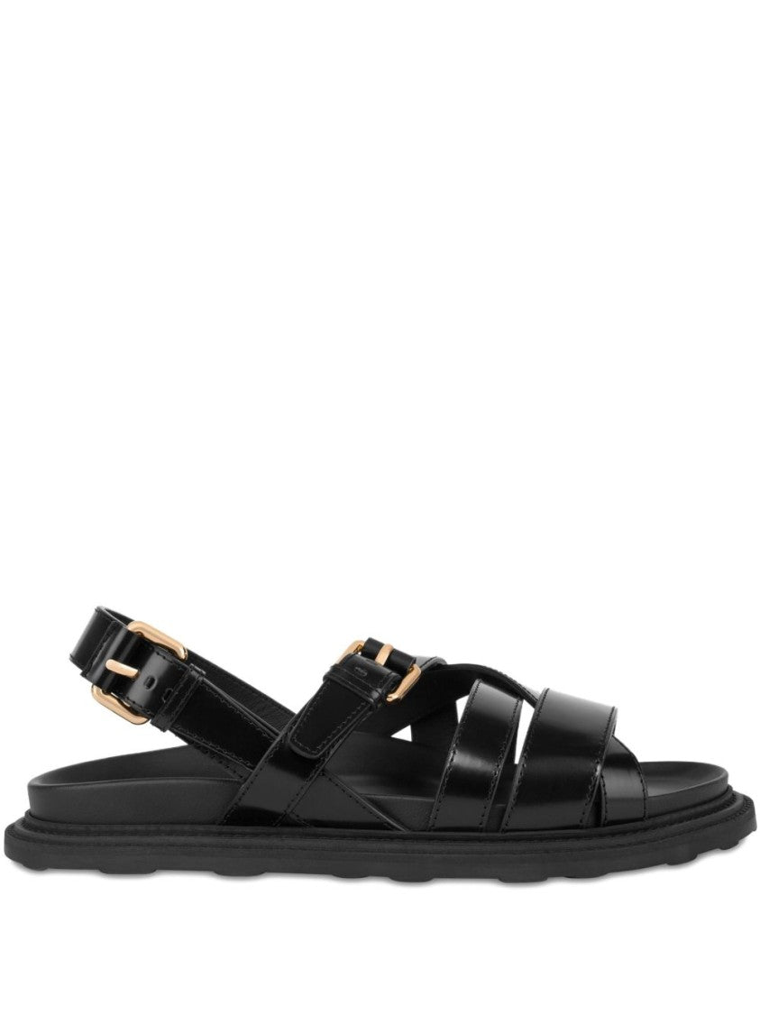 Moschino Black Silk And Nylon Open Sandals