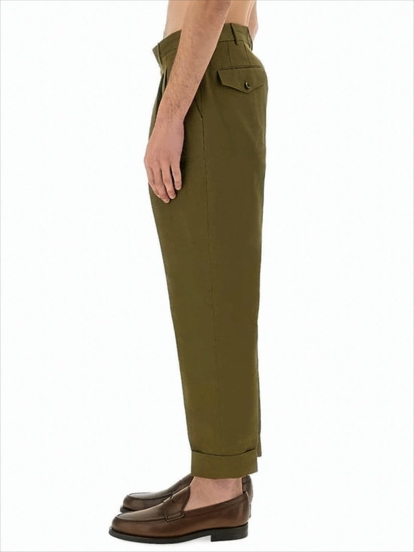 Pt Torino Tailored Green Straight Pants With Pleats