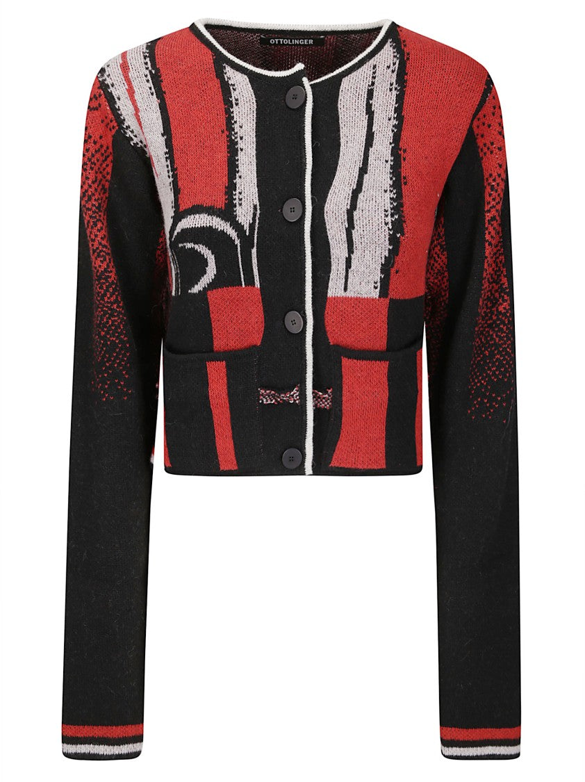 Ottolinger Short-Fit Cardigan With Side Ties And Abstract Texture
