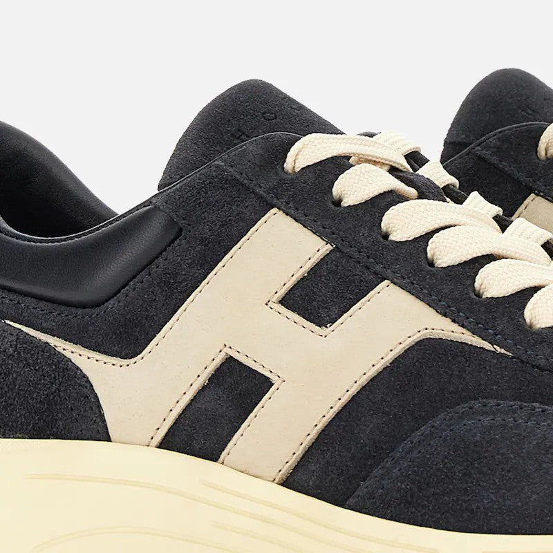 Hogan Cream Accent Suede Upper Low-Top Sneakers