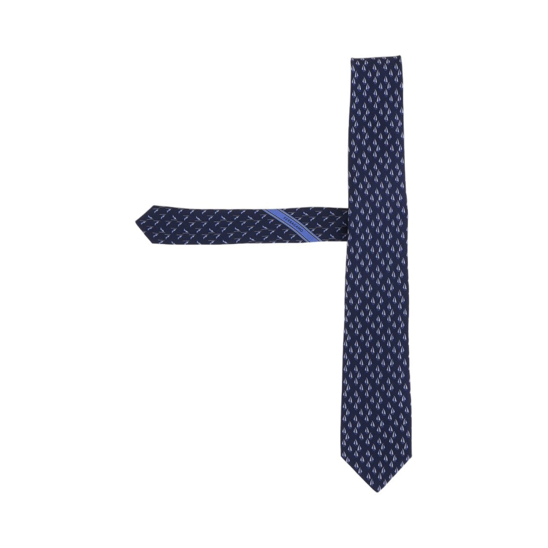 Salvatore Ferragamo Navy Sailboat Patterned Silk Tie