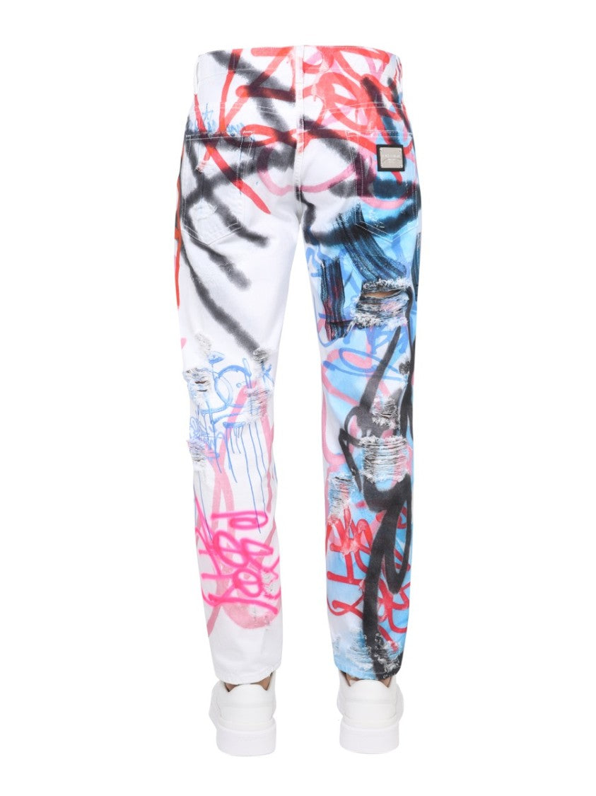 Dolce & Gabbana Graffiti-Print Loose Fit Jeans