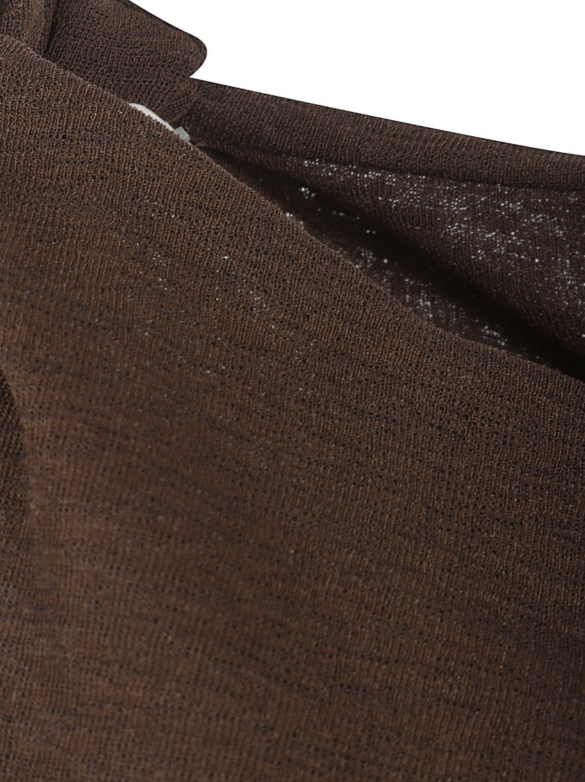 Ganni Asymmetrical Draped Brown Top With Knot Detail