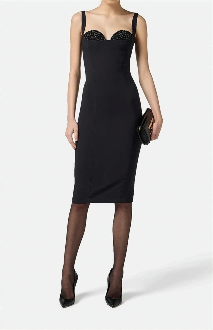 Elisabetta Franchi Fitted Black Crepe Sheath Dress