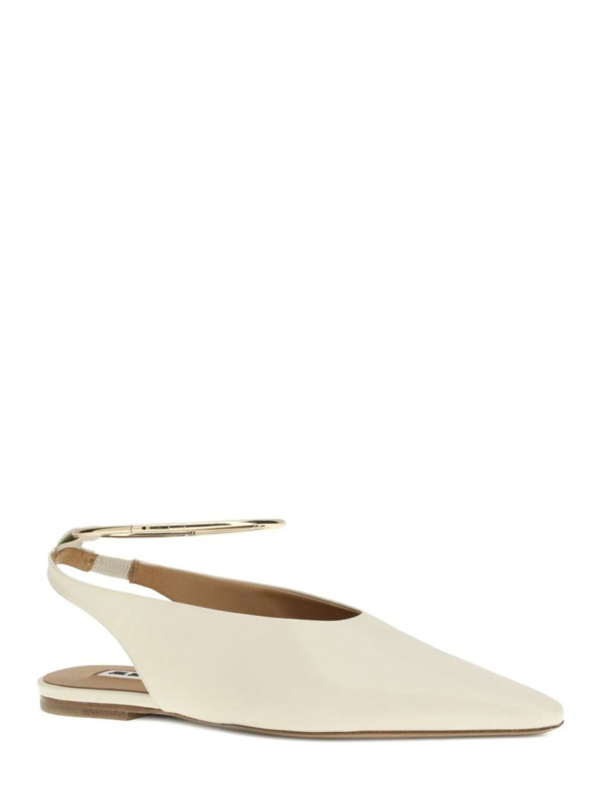 Jil Sander White Gold Ankle Strap Leather Flats