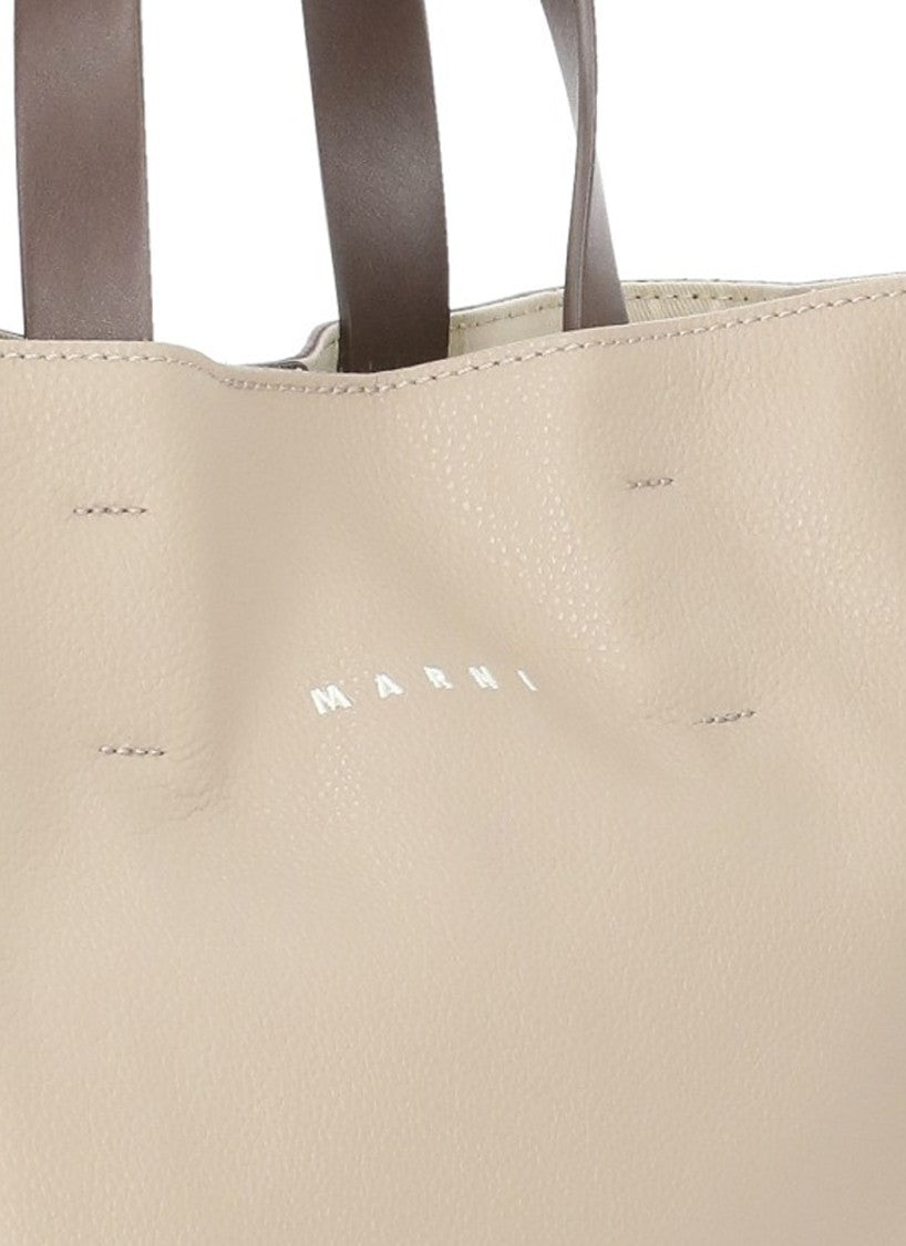 Marni Two-Tone Leather Shoulder Bag With Embroidered Logo