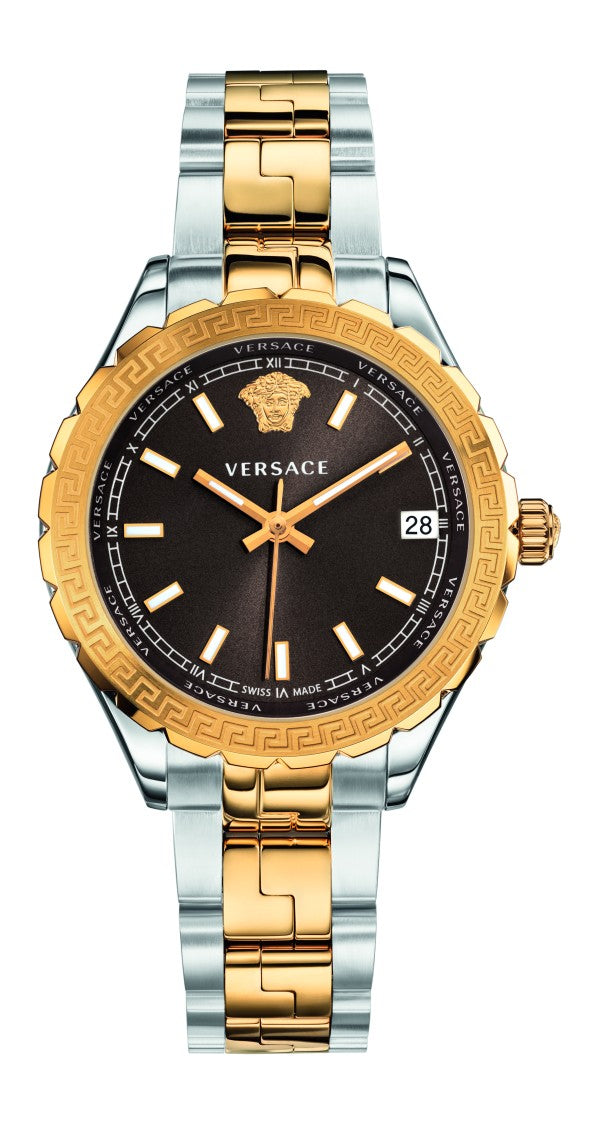 Versace Hellenyium Lady 35 Mm Quartz Watch With Brown Dial And Two-Tone Finish