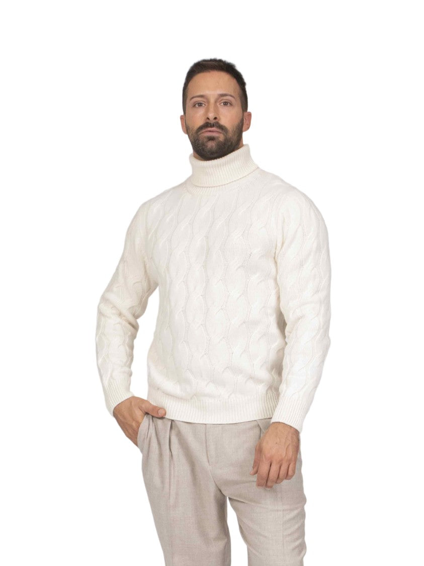 Mauro Ottaviani Treccia Cable Knit Wool Turtleneck Sweater
