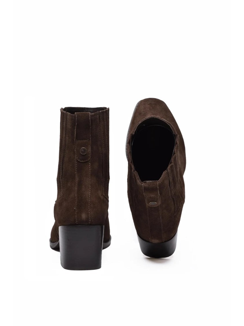 Janet & Janet Brown Suede Stitch Ankle Boots