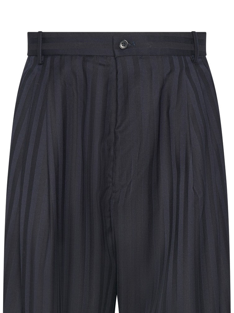 Hed Mayner Wide-Leg Draped Trousers With Navy Stripe Detail