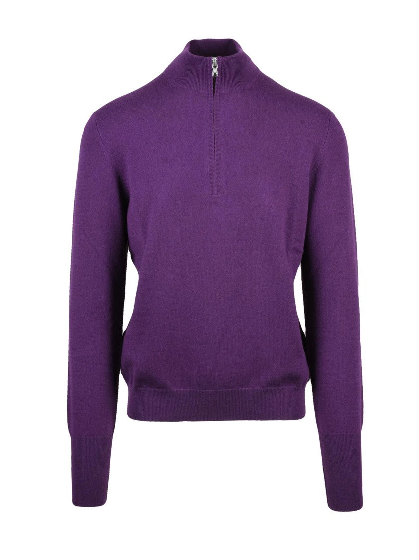 Ballantyne Zip Mock Neck Sweater In Rich Purple Cashmere