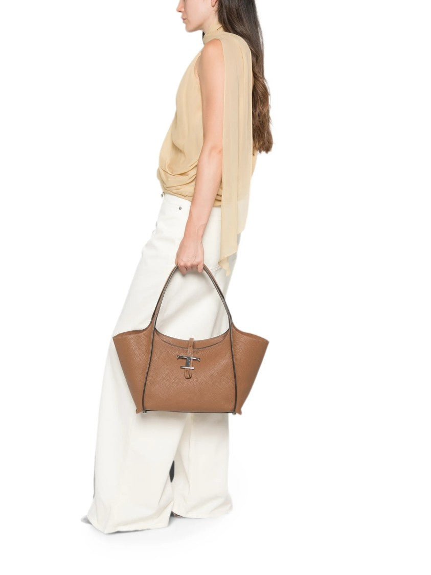Tod's Structured Pebbled Shoulder Bag With T-Buckle Closure