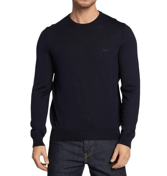 Boss Crew Neck Knit Sweater With Ribbed Cuffs